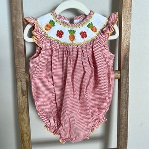 Le Za Me Vintage style Smocked romper for infant girls